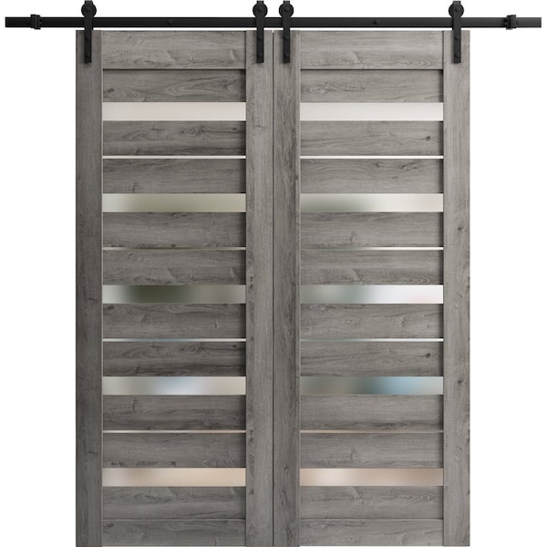 Sartodoors Sliding Closet Barn Bypass Doors 36 x 80in, Matte Black Clear Glass, Sturdy 6.6ft Rails LUCIA2166BBB-BLK-36 - main